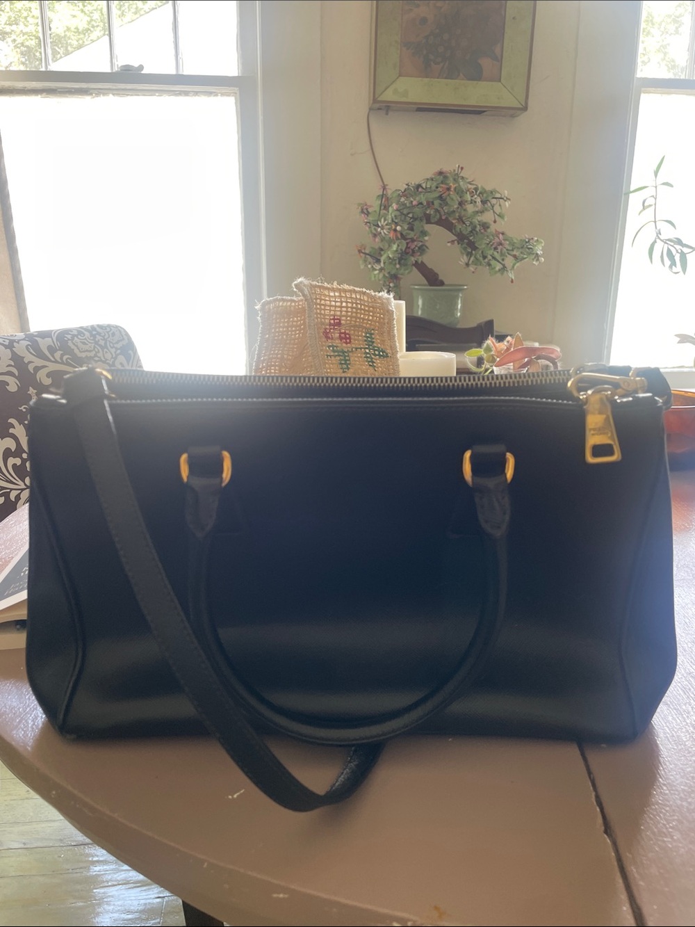 Prada Black Saffiano Leather Satchel with Gold Hardware - Picture 4 of 9